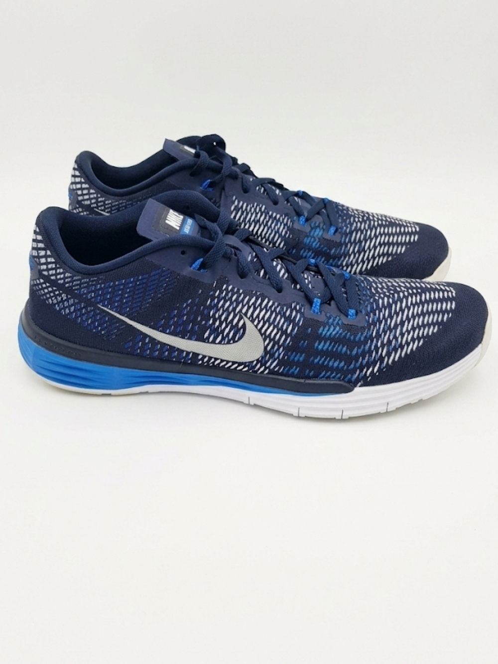 Nike Lunar Trainer 1 Sz 13 Navy & Blue Mesh Running Shoes with Silver Swoosh